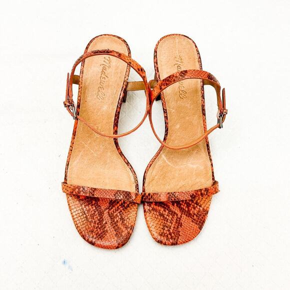 Madewell Orange Snakeskin Print Strappy Open Toe Block Heel Sandal Size 8 - Picture 1 of 4